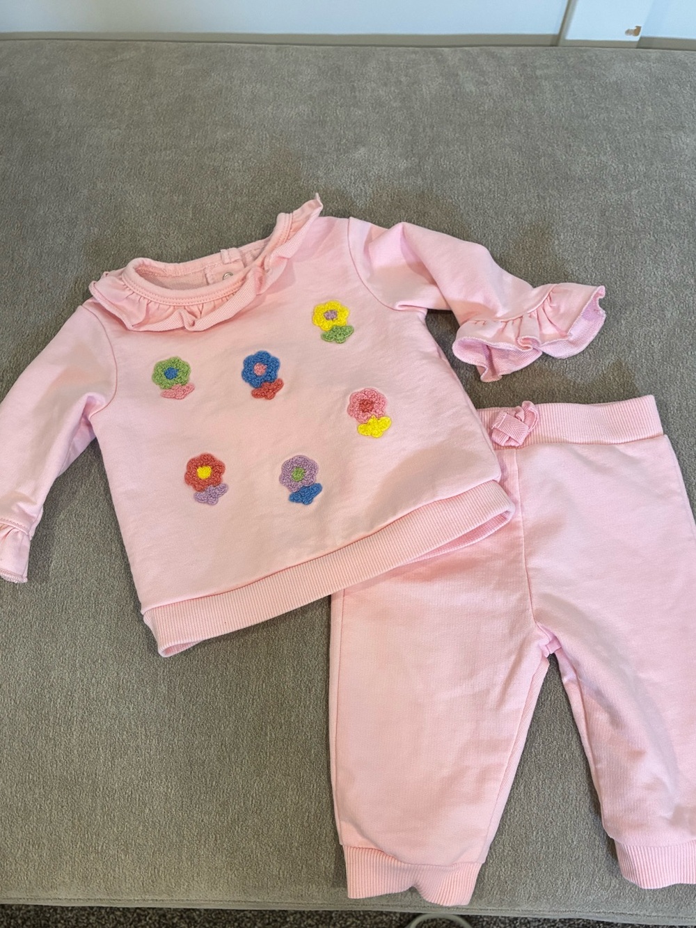 Pink Floral Appliqué Kids Pajama Set